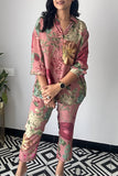Casual Floral Patchwork Turndown Collar Long Sleeve Two Pieces
