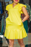 Casual Simplicity Solid Patchwork Flounce Solid Color V Neck T-shirt Dress Dresses