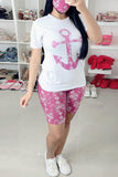 Fashion Casual Printed T-shirt Shorts Pink Set