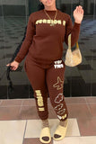 Fashion Casual Letter Print O Neck Long Sleeve Two Pieces