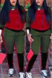 Fashion Casual Sports Green And Red Two-Piece Set