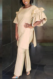 Milk Silk Lightly cooked asymmetrical Two Piece Suits Solid Loose Three Quarter  Two-piece Pants Set