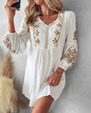 Floral Embroidery Tied Detail Casual Dress