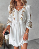 Floral Embroidery Tied Detail Casual Dress