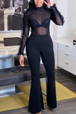 venetian Casual Mesh ruffle Two Piece Suits perspective Solid Loose Long Sleeve  Two-piece Pants Set