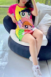 Fashion Casual Cartoon Printed Multicolor T-shirt Dress