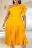 Fashion Casual Solid Split Joint One Shoulder Pleated Dresses