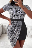 Casual Elegant Print Split Joint Asymmetrical O Neck One Step Skirt Dresses
