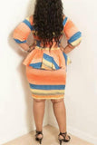 Fashion Striped Printed Orange Plus Size Dress