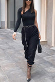 Fashion One Sleeved Off The Shoulder Black Two Piece Suit