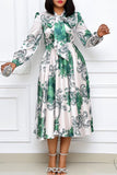 Fashion Casual Print With Bow V Neck Long Sleeve Dresses