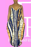 Fashion Casual Spaghetti Strap Sleeveless V Neck Sling Dress Floor Length Striped Print Dresses