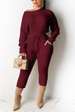 Casual Daily Polyester Pit Article Fabrics Solid Pullovers Pants O Neck Long Sleeve Regular Sleeve Regular Two Pieces