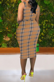 Sexy Plaid Split Joint O Neck Pencil Skirt Plus Size Dresses