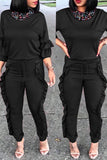 Euramerican Flounce Design Black Blending Two-piece Pants Set