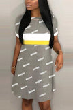Fashion Print Short Sleeve Grey Dress