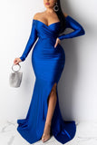 Sexy Fashion Long Sleeve V-neck Blue Dress