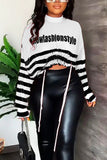 Casual Letter Striped Draw String Printing Turtleneck Tops