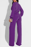 Casual Solid Bandage Split Joint V Neck Straight Jumpsuits