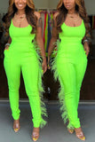 Fashion Sexy Fluorescent Asymmetrical Solid Polyester Sleeveless Slip  Jumpsuits