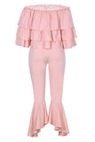 Fashion Sexy Off Shoulder Top Trousers Pink Set
