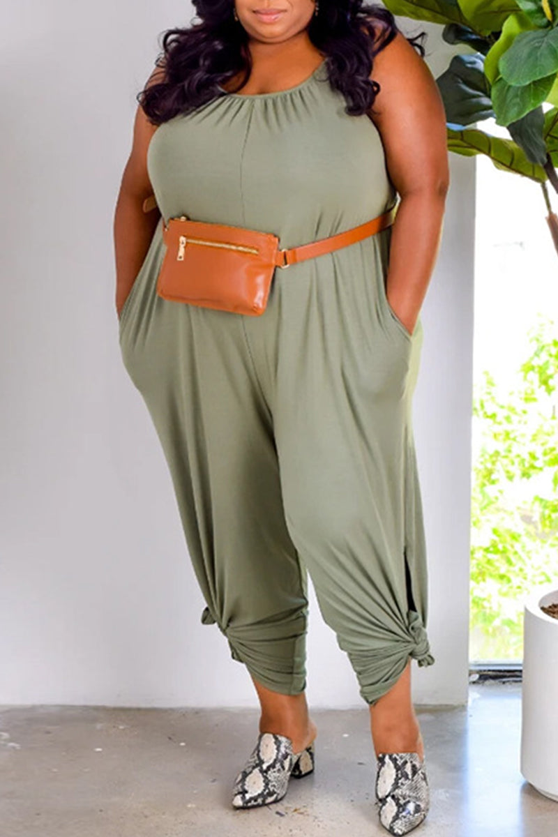 Fashion Casual Solid Backless Spaghetti Strap Plus Size Jumpsuits