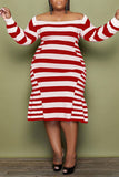 Casual Elegant Striped Print Split Joint Off the Shoulder A Line Plus Size Dresses