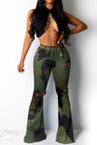 Fashion Camouflage Print Flared Trousers