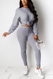 Fashion Sport Solid Color Long Sleeve Grey Two-Piece Suit