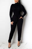 Polyester Casual Two Piece Suits Solid Patchwork pencil Long Sleeve  Two-piece Pants Set