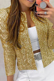 Casual Patchwork Sequins Cardigan O Neck Outerwear