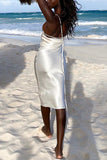 Sexy Fashion Beige White Sling Backless Dress