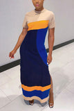 Fashion Casual Stitching Beige Long Dress
