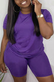 Fashion Casual Short Sleeve T-shirt Purple Set