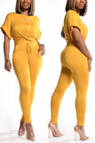 Fashion Casual Short Sleeve Trousers Yellow Set
