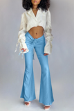 Casual Solid Draw String Boot Cut Mid Waist Speaker Solid Color Bottoms