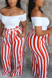 Fashion Casual Striped Printed Red Loose Pants