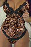 Sexy Print Leopard Split Joint Valentines Day Lingerie