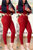 Fashion Round Neck Long Sleeve Trousers Red Suit