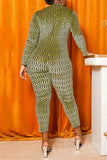 Sexy Fashion Zipper Green Long Sleeve Jumpsuit