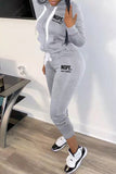 Fashion Casual Letter Print Split Joint Hooded Collar Long Sleeve Two Pieces
