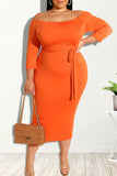 Casual Solid Bandage Split Joint Off the Shoulder One Step Skirt Plus Size Dresses