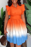 Casual Print Patchwork Turndown Collar Sleeveless Dress Dresses