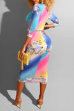 Fashion Multicolor Floral Print Deep V-Neck Dress