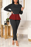 Fashion Casual Long Sleeve O Neck Regular Sleeve Regular Patchwork Two Pieces