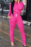 Euramerican Zipper Design Pink Blending Two-piece Pants Set