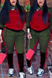Fashion Casual Sports Green And Red Two-Piece Set