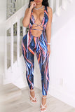 Fashion Sexy Print Hollowed Out Backless V Neck Skinny Jumpsuits