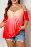 Casual Gradual Change Print Backless Off the Shoulder Plus Size Tops