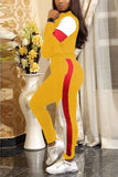 Fashion Sports Patchwork Yellow Long-Sleeved Two-Piece Suit